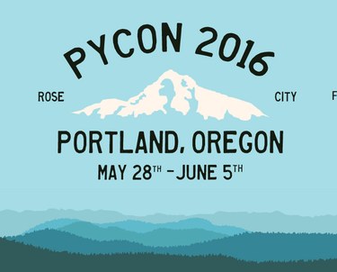 PyCon 2016 logo with blue mountains in background