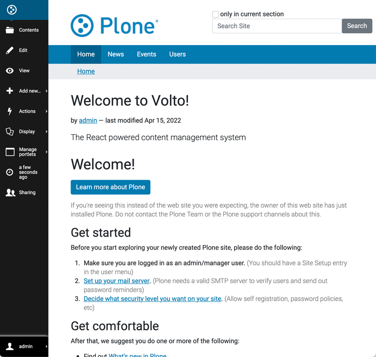 A new Plone 6 site (back end view).png