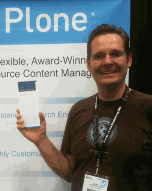 Calvin Hendryx-Parker with New Plone 20 Questions Brochure